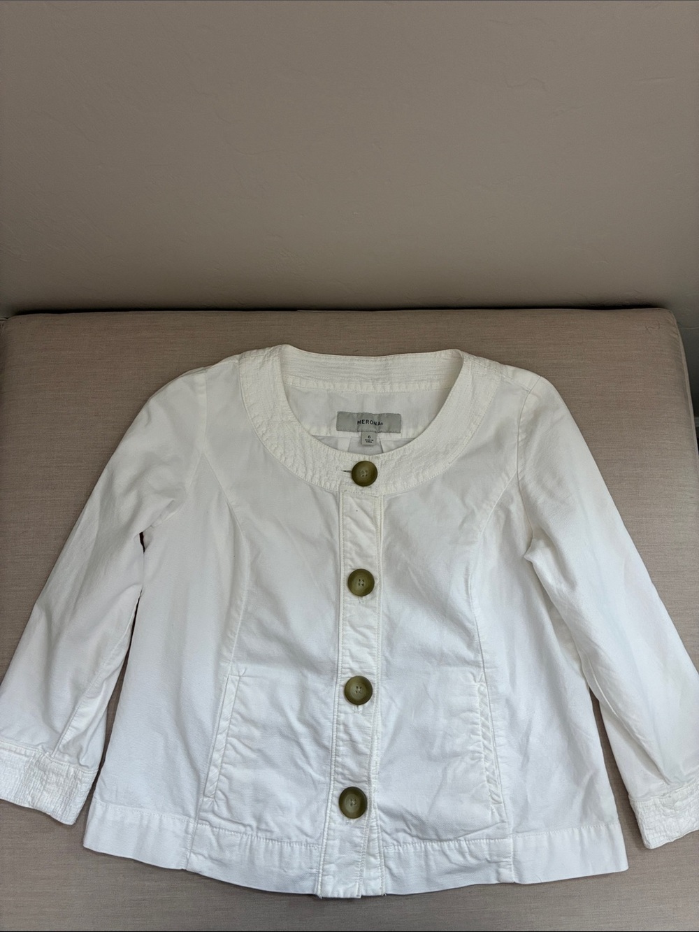 Merona White Cotton Button Jacket with Olive Buttons